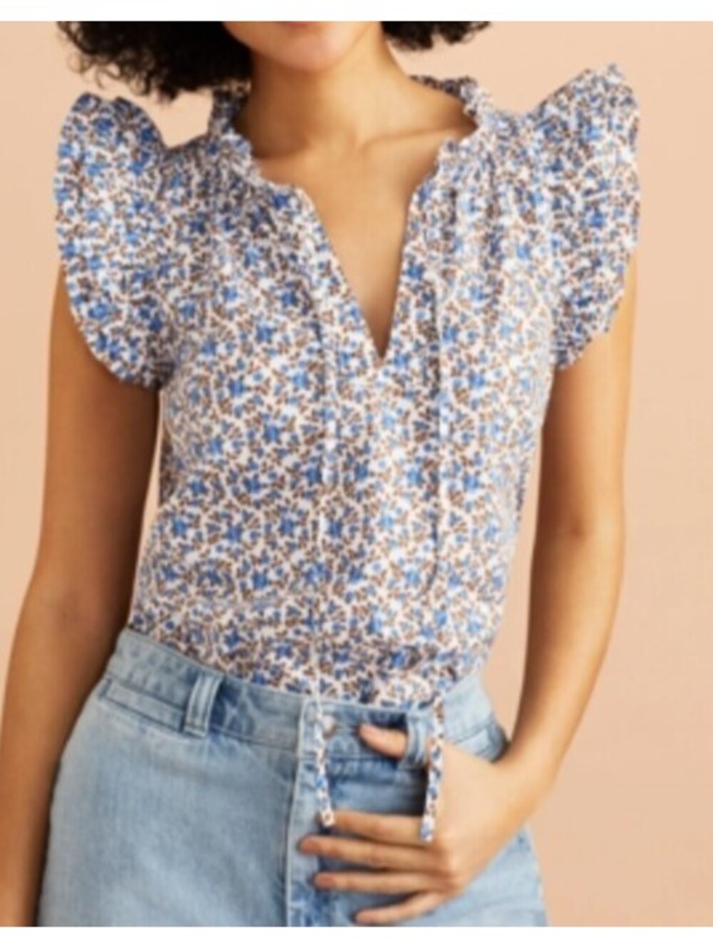 BROOKS BROTHERS white blue brown floral cotton blouse sz 10